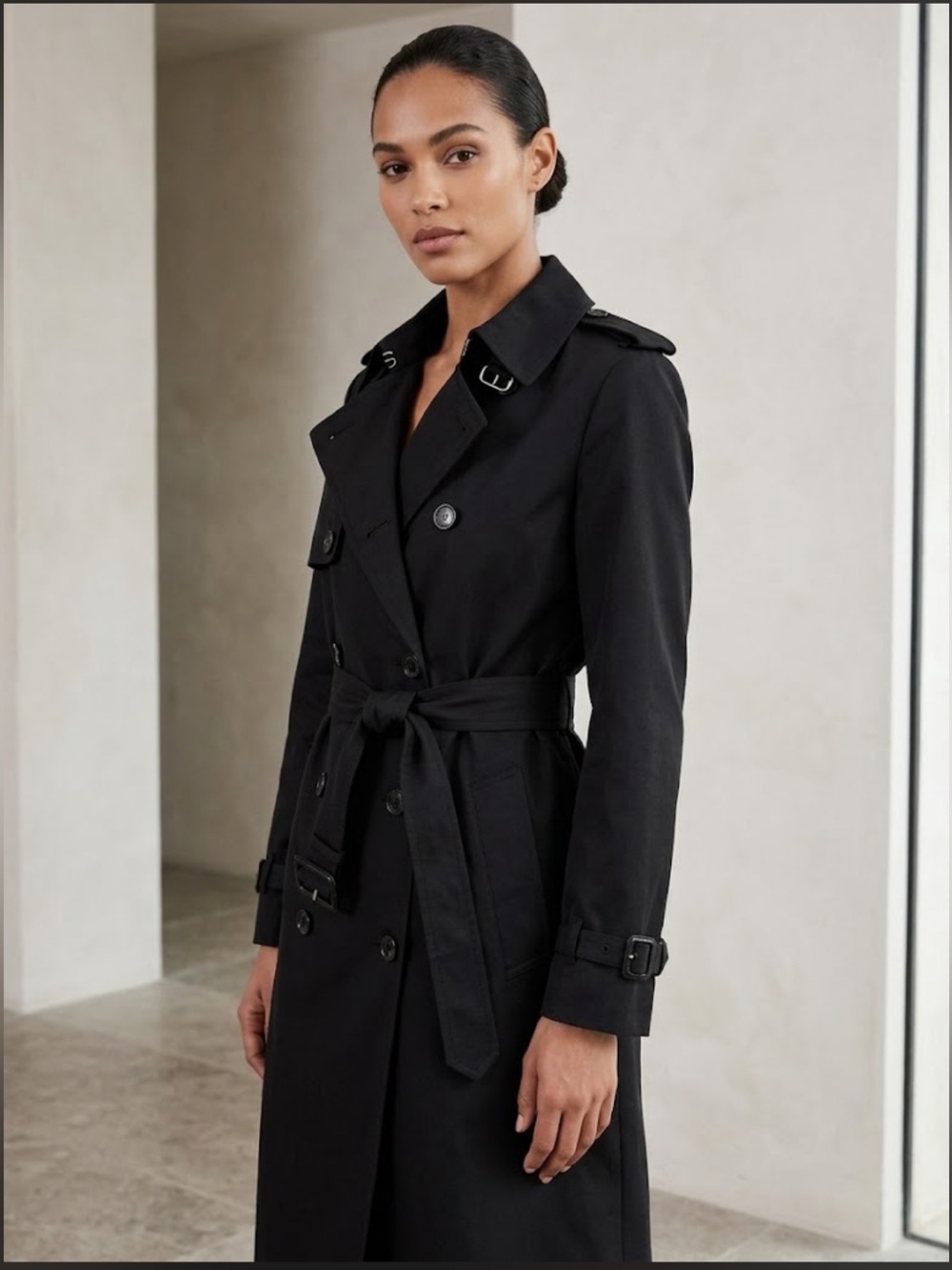 Mango Black Belted Trench Coat Small BNWT